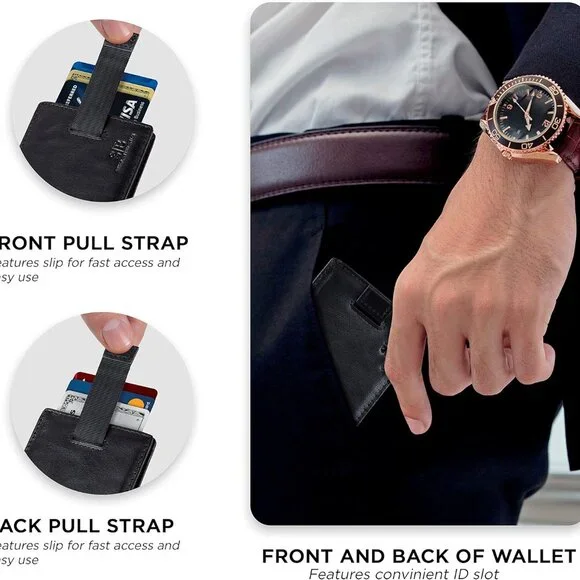 Men's Slim Bifold Wallet with RFID Protection - Full Grain Leather & Money Clip